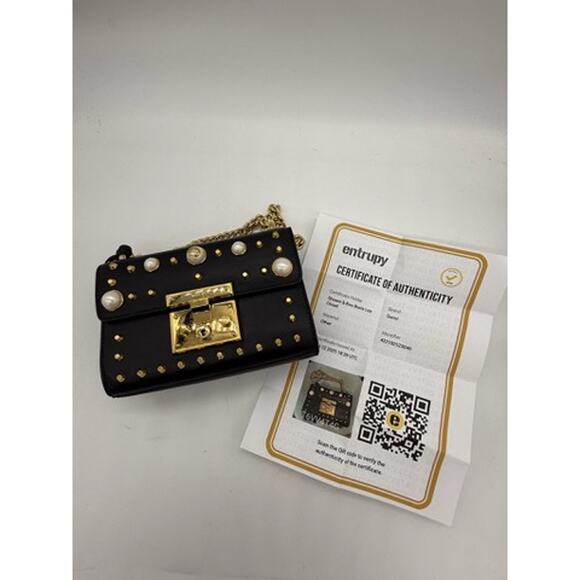 Gucci Calfskin Studded Small Padlock Pearl Shoulder Bag*Black*COA - Picture 5 of 15